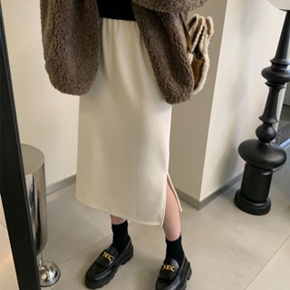 燈芯絨A裙 雪尼爾半身裙 女秋冬 刷毛 高腰 顯瘦 中長款 開叉包臀裙 大尺碼