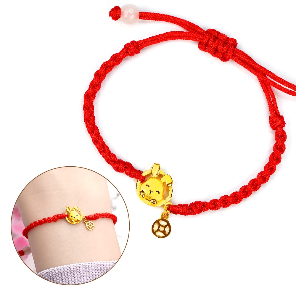 【元大珠寶】『黃金可愛財兔』寶寶孩童編織手鍊 棉繩拉繩設計-純金9999國家標準B74