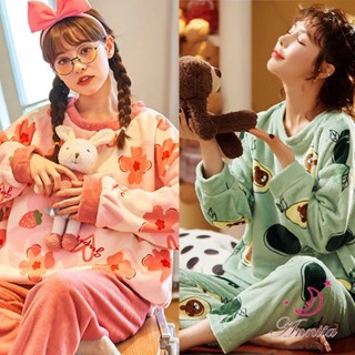 HaRu Star 秋冬可愛保暖發熱 珊瑚絨法蘭絨居家服兩入組睡衣(長袖睡衣/女睡衣居家服/兩件式睡衣/保暖睡衣)