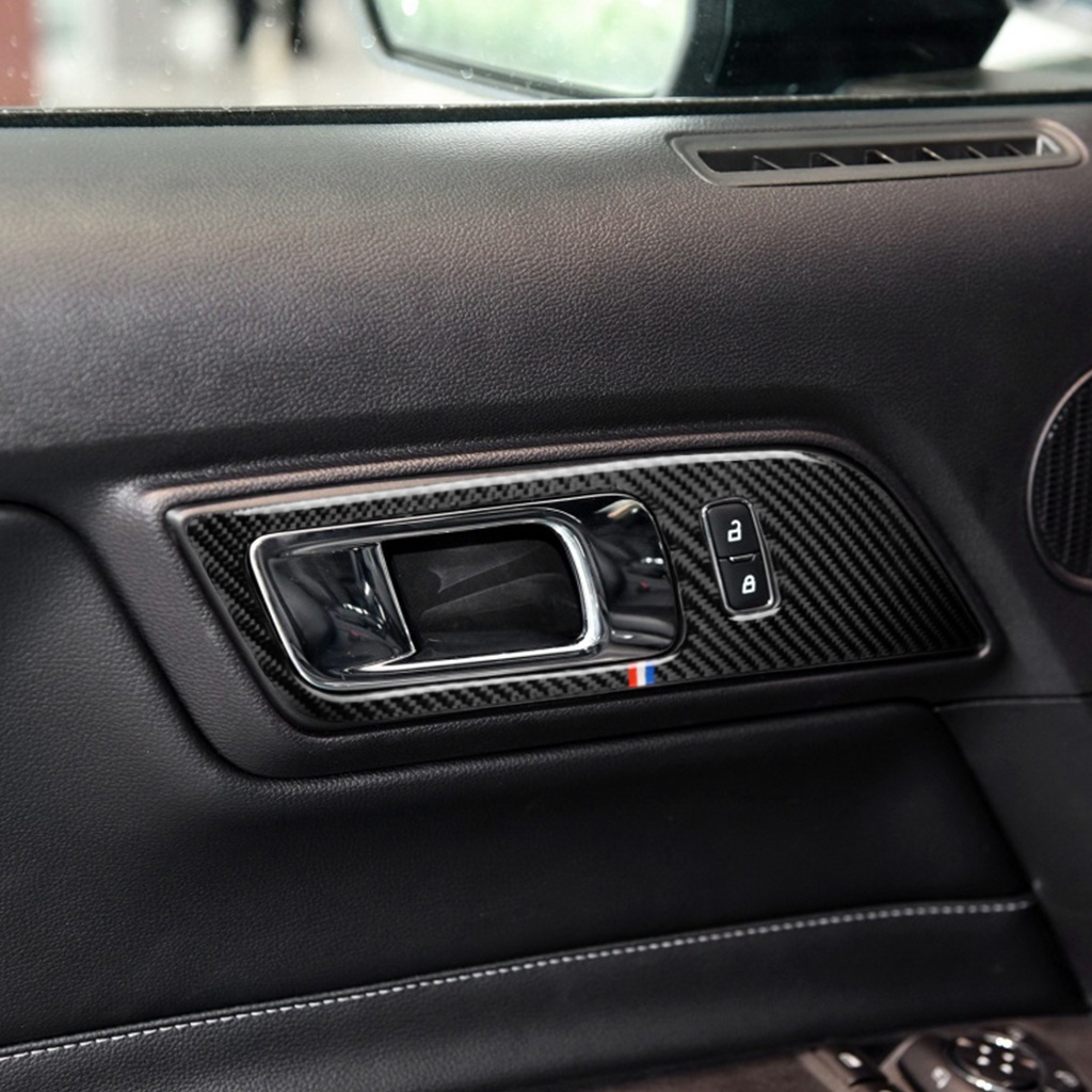 2 件裝真正的碳纖維車門把手面板蓋框架裝飾貼紙適用於福特野馬 2015-2020 年汽車內飾配件