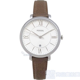FOSSIL ES3708腕錶 日期 銀框 銀白麵 咖啡色皮帶 石英錶 女錶【澄緻精品】
