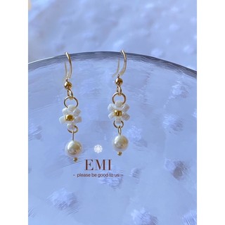 EMI～小花貝珠&水晶珍珠耳環✨