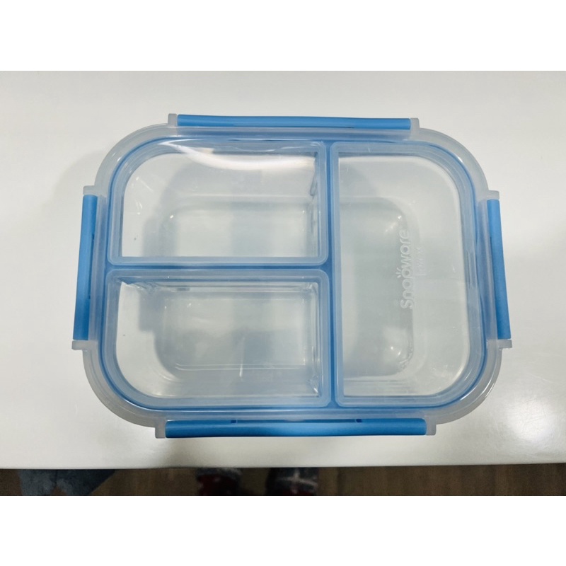[Snapware 康寧密扣]全三分隔長方形玻璃保鮮盒1050ml-藍色