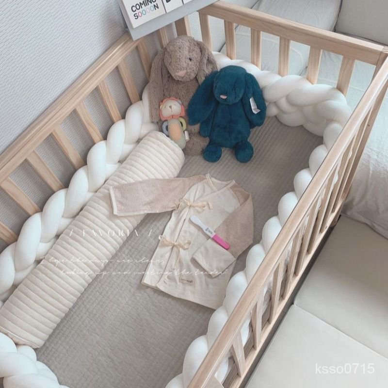 嬰兒床床圍麻花圍欄軟包防撞條新生兒床圍拚接床床靠裝飾公主風 T33G