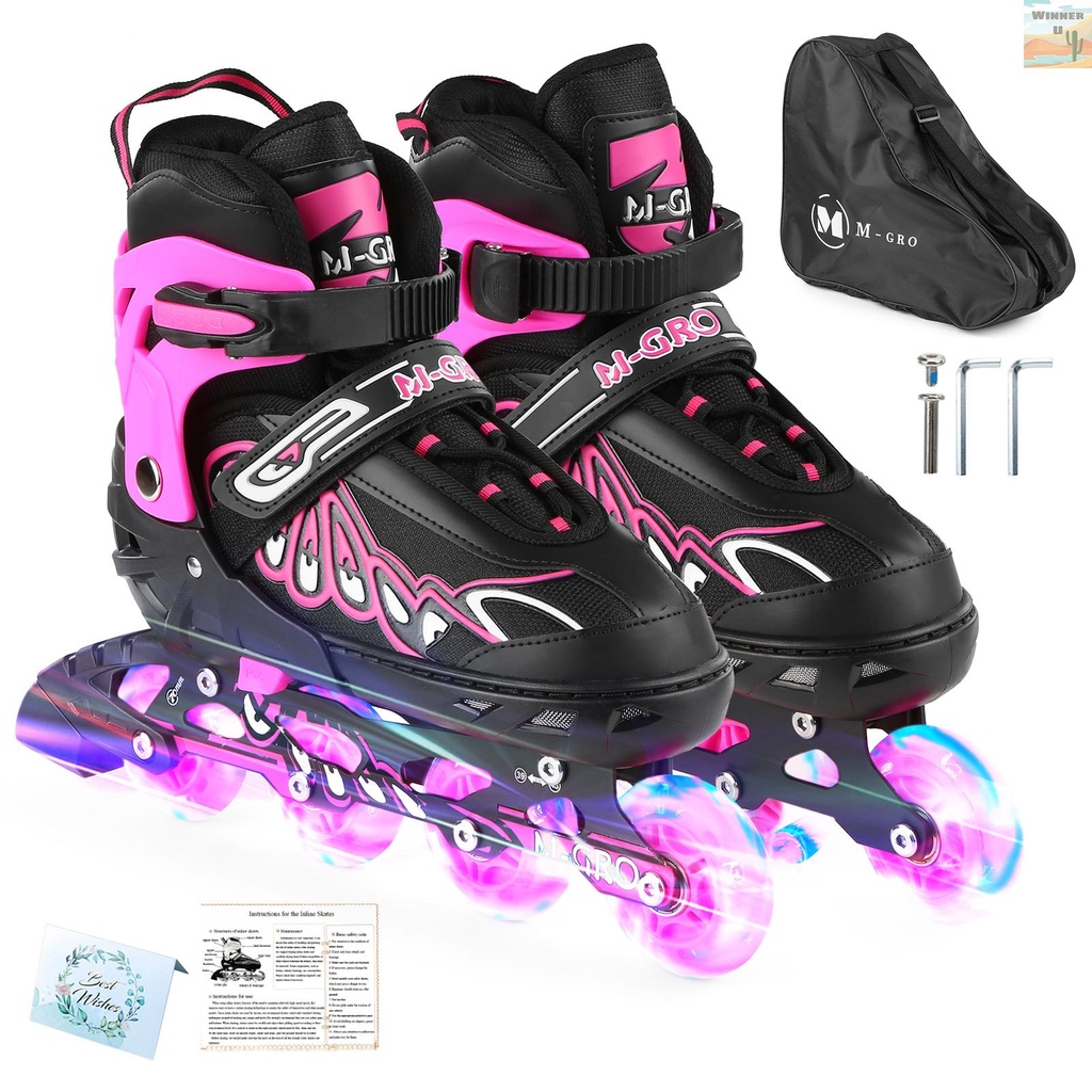可調節直排輪滑鞋帶發光輪溜冰鞋兒童男孩女孩女士戶外溜冰鞋[1][新到貨]