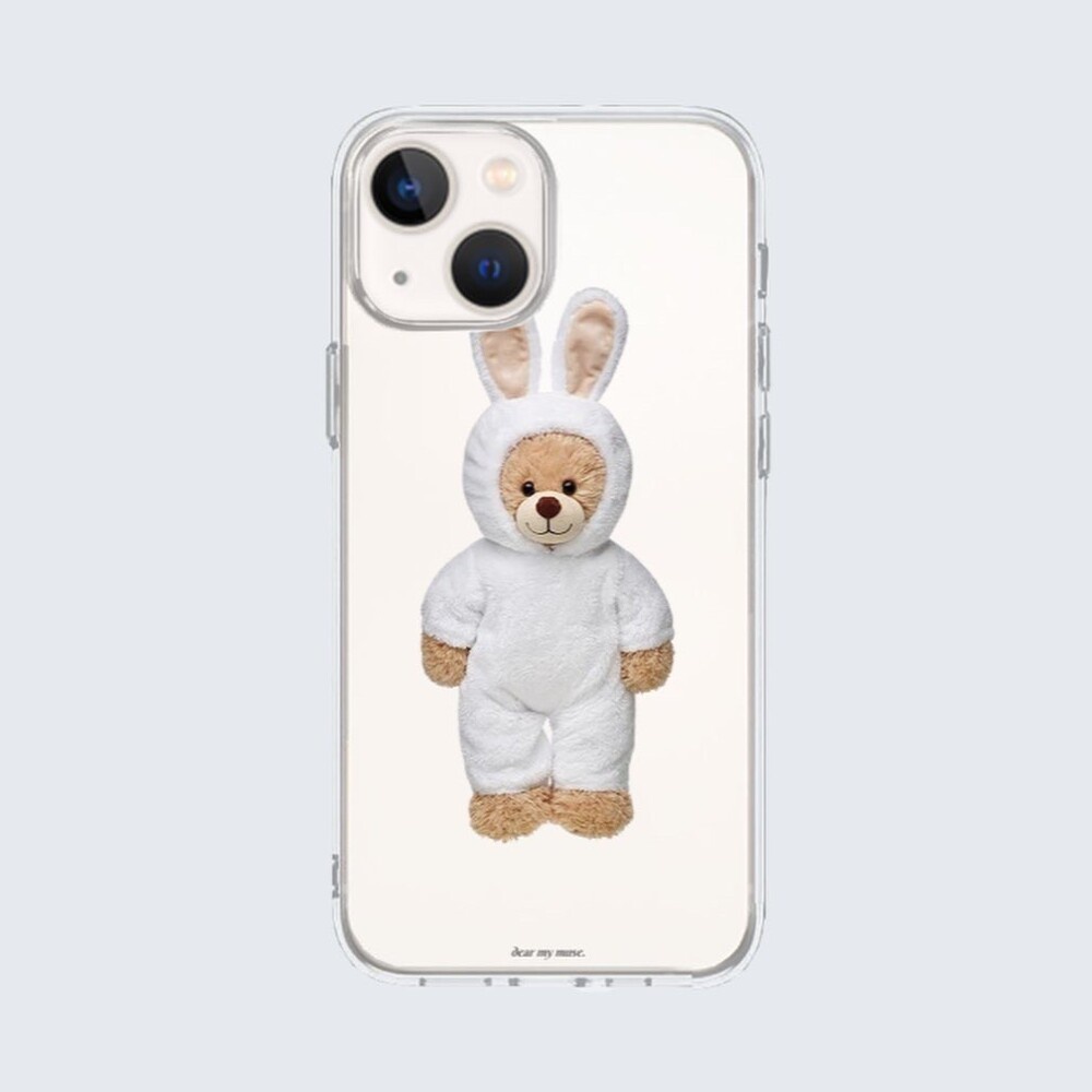 韓國手機殼兼容 iPhone dear my muse Rabbit Teddy Hard Jelly Protecti