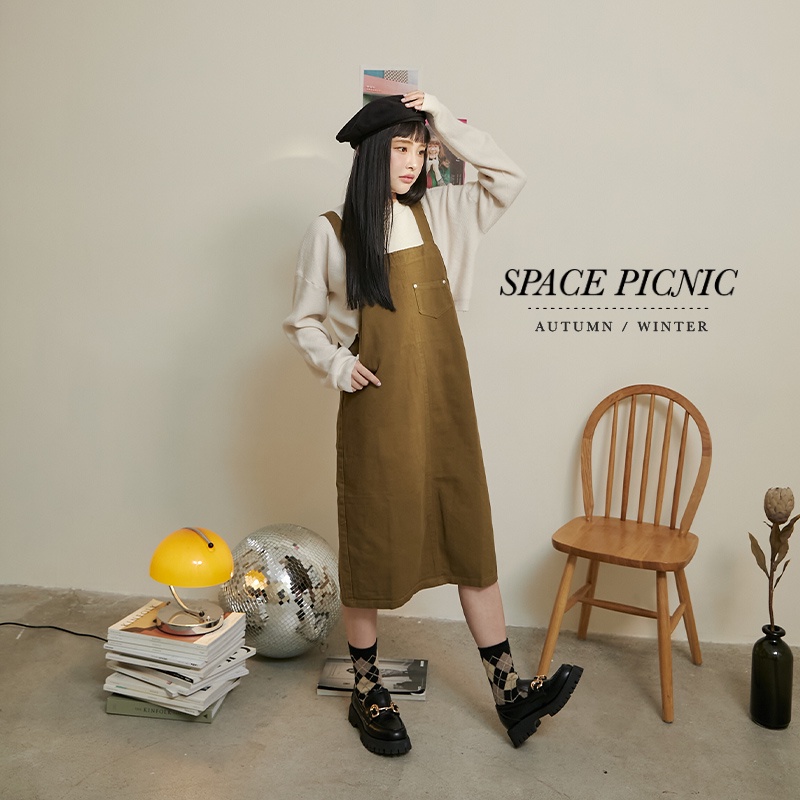 [明天出貨] Space Picnic｜單口袋吊帶裙-3色(現貨)【C22121027】
