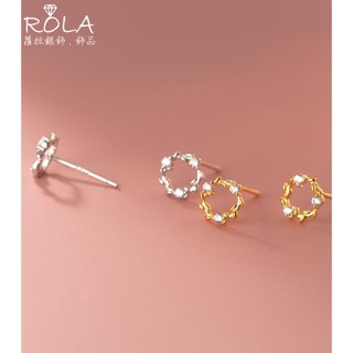 .ROLA蘿拉銀飾.飾品 “現貨當天出” //一對價// 氣質水鑽枝葉圓環925純銀耳針耳環 花朵.