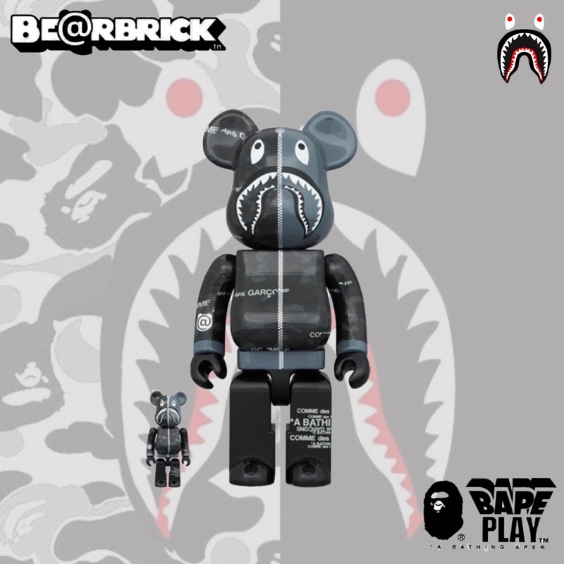 Be@rbrick《全新現貨》（下單前一定要私訊我)BAPE(R) CDG CAMO SHARK 400%+100%