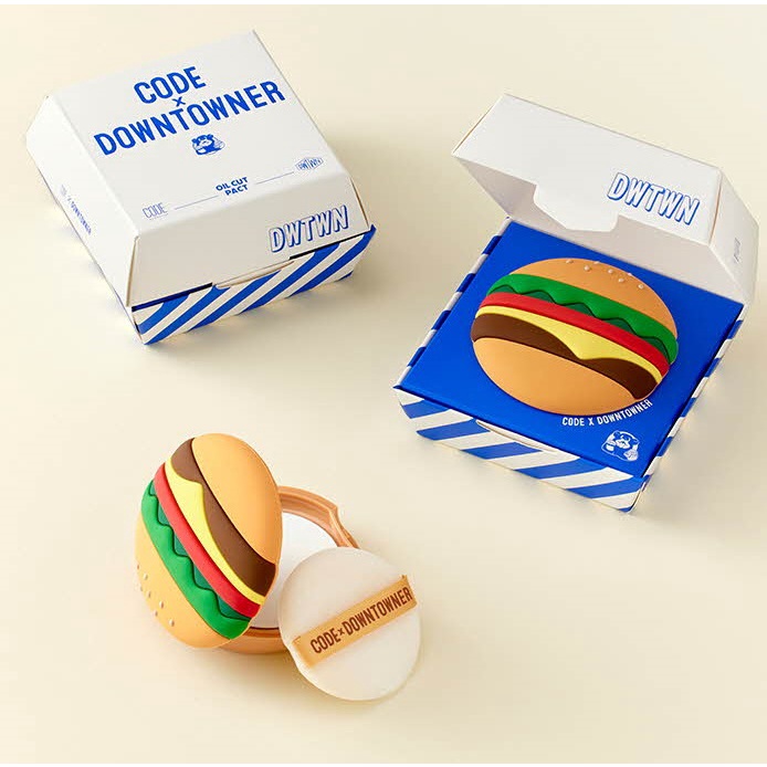 【SO CUTE】📣精選-韓國 LG Code x Downtowner 最新聯名 漢堡控油蜜粉餅 聖誕節禮物 交換禮物