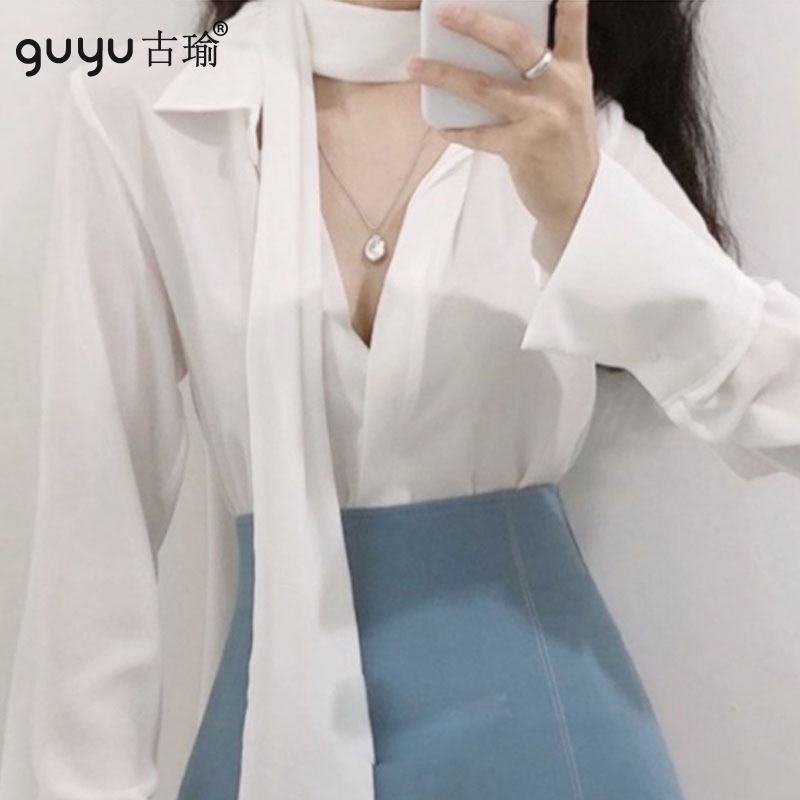 韓版女生微透白色襯衫性感百搭長袖上衣