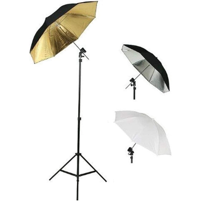 攝影影樓閃光燈支架和三個雨傘套件,帶燈架,用於相機照片
