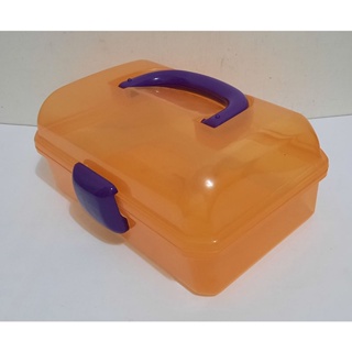 透明橘扣式手提箱/文具收納盒/置物箱/收納箱