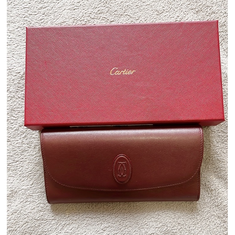 [二手現貨] Cartier卡地亞 小牛皮 勃艮地紅 皮夾 長夾