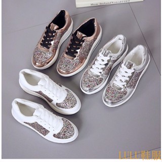 【LULU鞋服專櫃】鞦鼕新款潮鞋子女皮麵彩鑽亮片鏡麵搖搖鞋女鞋韓版學生休閒運動鞋