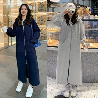 WW48·40150kg加厚長版外套大尺碼外套連帽保暖外套過膝帽衫女秋冬大尺碼胖妹寬鬆長拉鍊小外套外套