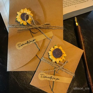 【優選精品】嚮日葵幹花賀卡玫瑰賀卡複古牛皮紙DIY手工創意卡片生日留言卡片ins日韓風 CST8