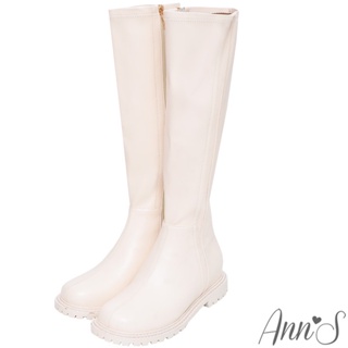 Ann’S超舒適加寬圓楦頭素面平底及膝長靴-米白