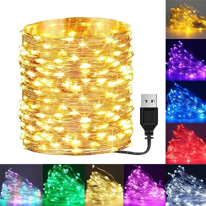 防水 USB/電池 LED 燈串 5M 10M 銅線童話花環燈,用於聖誕婚禮派對節日照明