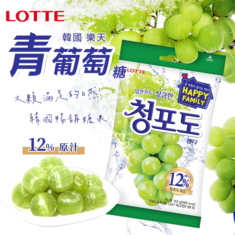 現貨 韓國 LOTTE 青葡萄糖 153g【33835】