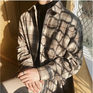【 Gshop.】冬季加厚格子襯衫男長袖休閒襯衣男韓版外套保暖襯衫外套