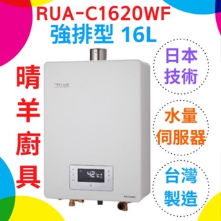 《林內》RUA-C1620WF數位恆溫 強制排氣16L熱水器 精準控溫 洗浴享受 保證原廠公司貨 C1620 1620