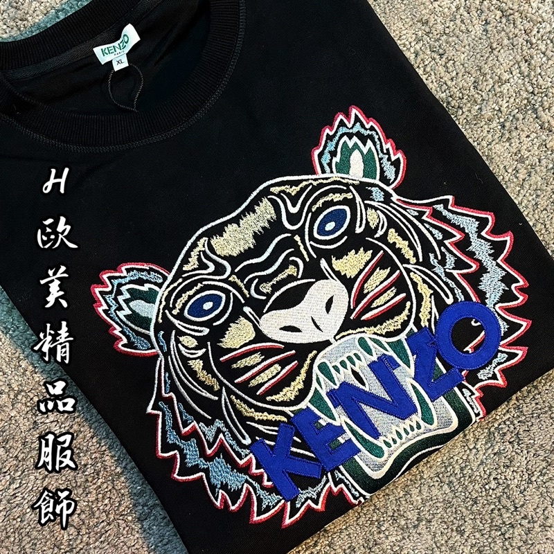 H精品服飾💎KENZO 高田三賢 刺繡款 藍虎頭 黑色 衛衣/大學T