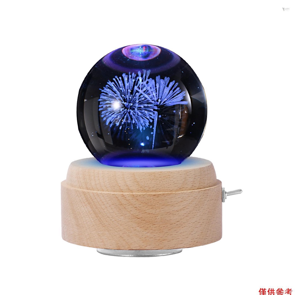 Yohi 【有頻道】水晶球音樂盒+LED燈二合一 發光旋轉音樂盒 木質底座 生日耶誕最佳禮物 燦爛煙火