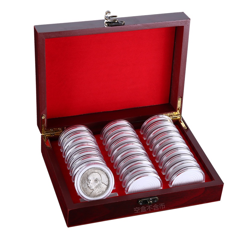WW47·硬幣收納紀念幣收藏盒袁大頭銀元保護盒古幣銀幣收納圓盒古銅錢幣硬幣木盒1209