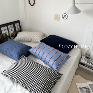 COZY HOME 枕頭套 100%純棉枕套 條紋 簡約風寢具 格子 素色枕套 IG韓國復古條紋-單枕套48*74cm