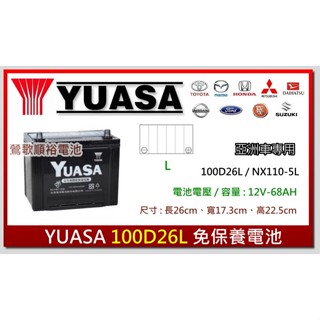 ☆新北鶯歌電池☆實體店面 YUASA 100D26L 免保養汽車電池 LS400.RX450.ESCAPE