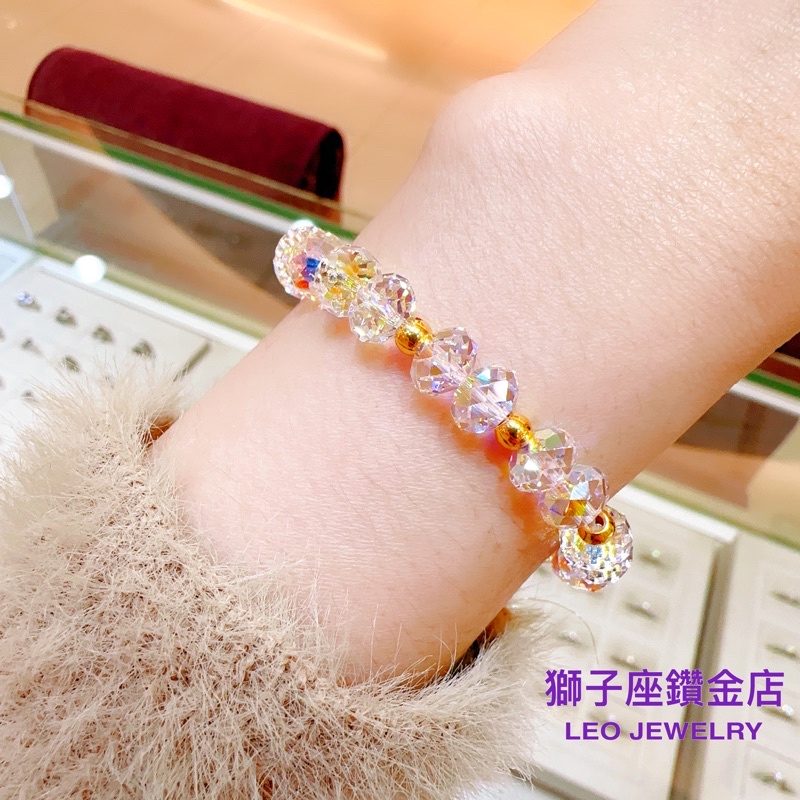 【獅子座鑽金】純金9999 金珠0.14錢+Swarovski 施華洛世奇水晶手鍊｜送禮 自用 情人禮物 生日禮物