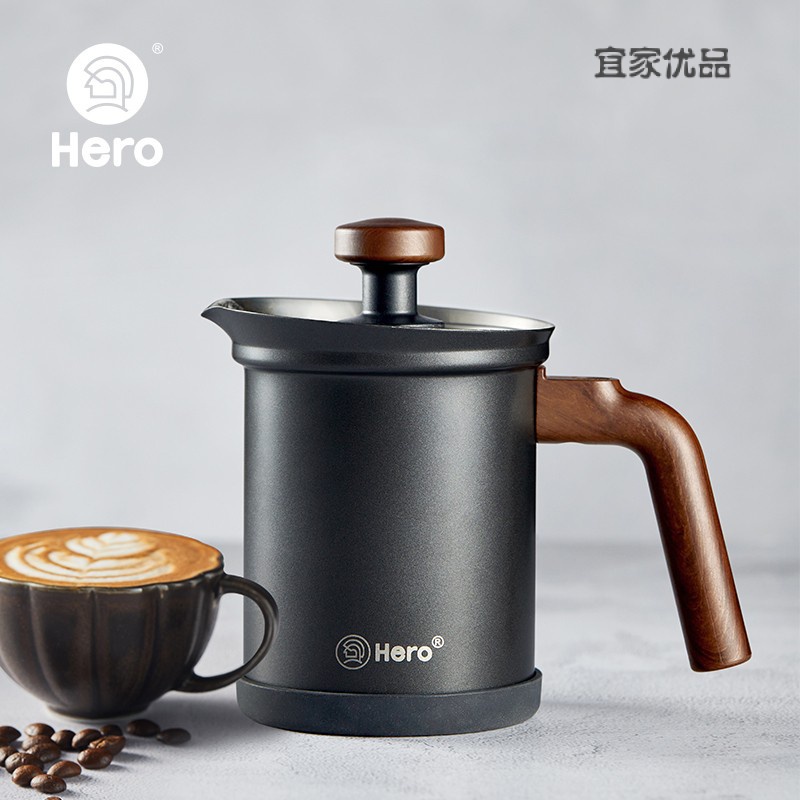 限時特賣【打奶器】 特氟龍不鏽鋼雙層手動打奶泡器 咖啡牛奶打泡機奶泡杯200ml MJOU