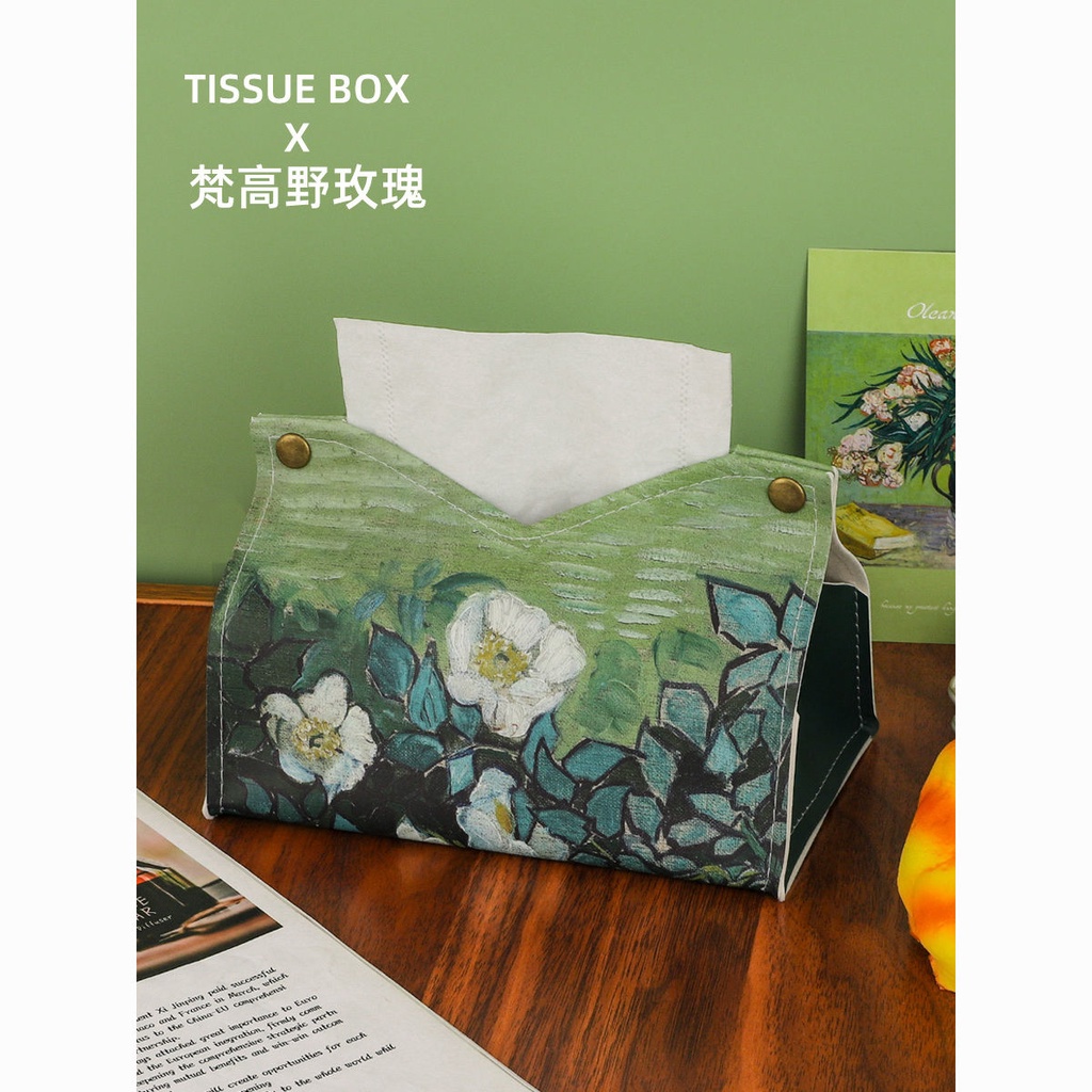 月下白玫瑰油畫紙巾盒輕奢風客廳家用桌面抽紙盒高檔車載紙抽盒