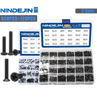 NINDEJIN 720 件平頭筆記本電腦螺絲組 M1.4-M3 碳鋼 650 件十字圓頭電腦小螺絲套件