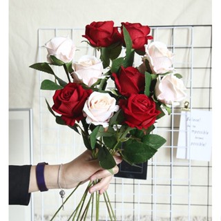 霜月~仿真花-模擬玫瑰 絨布玫瑰 居家裝飾 拍照道具 花束 不凋花永生花 婚禮佈置 手作素材 攝影道具 假花 塑膠花