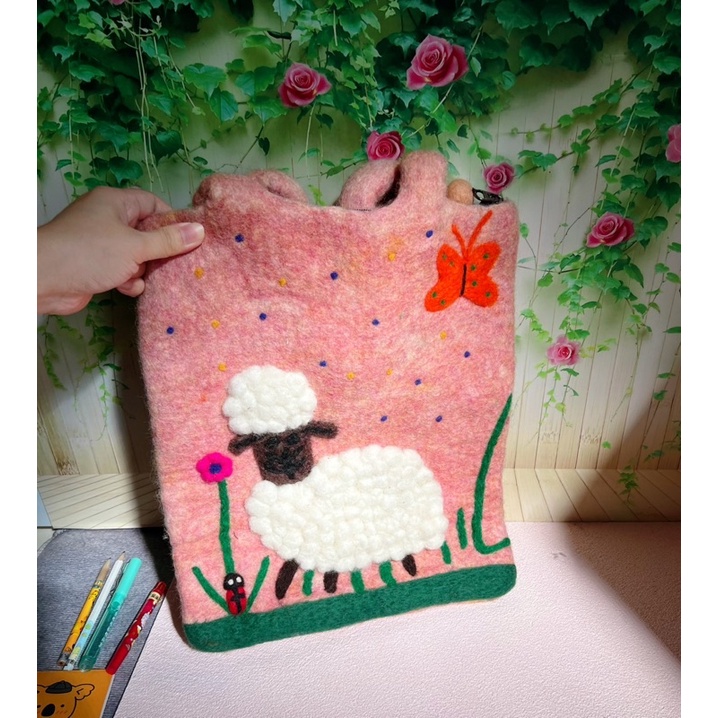 尼泊爾羊毛氈  可愛卡通手提袋 可愛綿羊 動物造型手提包 手拎包