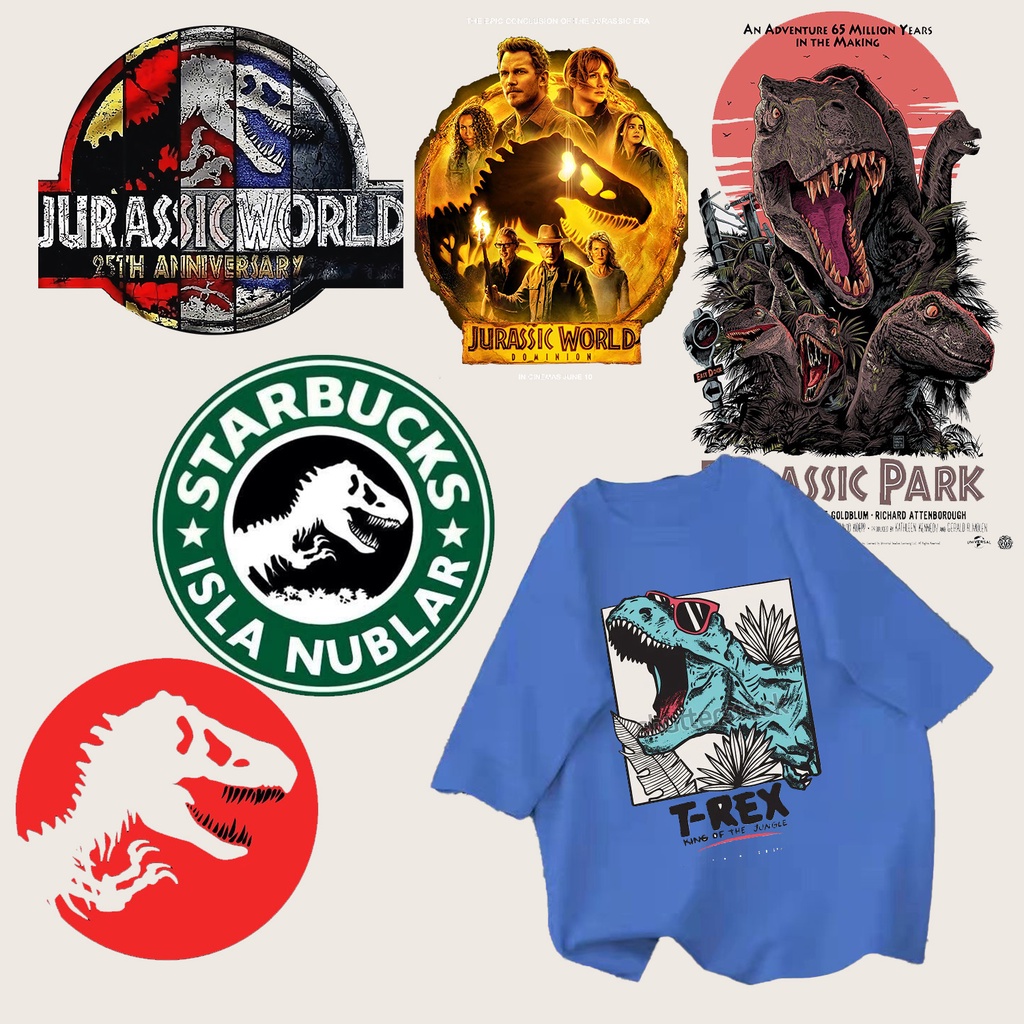 侏羅紀公園恐龍熨燙轉印口罩服裝貼片兒童衣服 DIY 服裝夾克連帽衫熱轉印貼花貼紙禮物