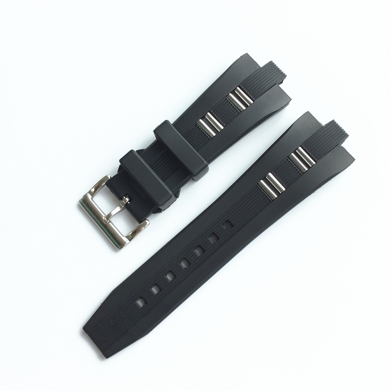 光影錶帶 代用寶格麗BVLGAR DIAGONO橡膠手錶帶凸口矽膠腕帶黑色男款26mm維修配件選