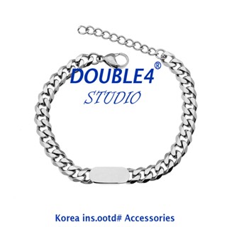 【DOUBLE4】 韓國 長橢圓片古巴手鍊 項鍊 INS 韓系穿搭 手鍊 男女項鍊 鋼手鍊 鈦鋼 套裝項鍊【B21】