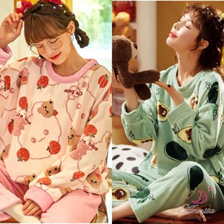 HaRu Star 秋冬保暖發熱 珊瑚絨法蘭絨居家服兩入組睡衣(兩件式套裝/連身睡衣/居家服/長袖/中大尺碼)