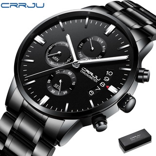 Crrju 男士手錶頂級品牌多功能夜光休閒商務模擬石英不銹鋼防水 2222S