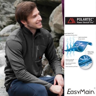 【EasyMain】男Polartec Power-Stretch Pro專業級高彈性透氣長袖保暖排汗衣_黑_S1383