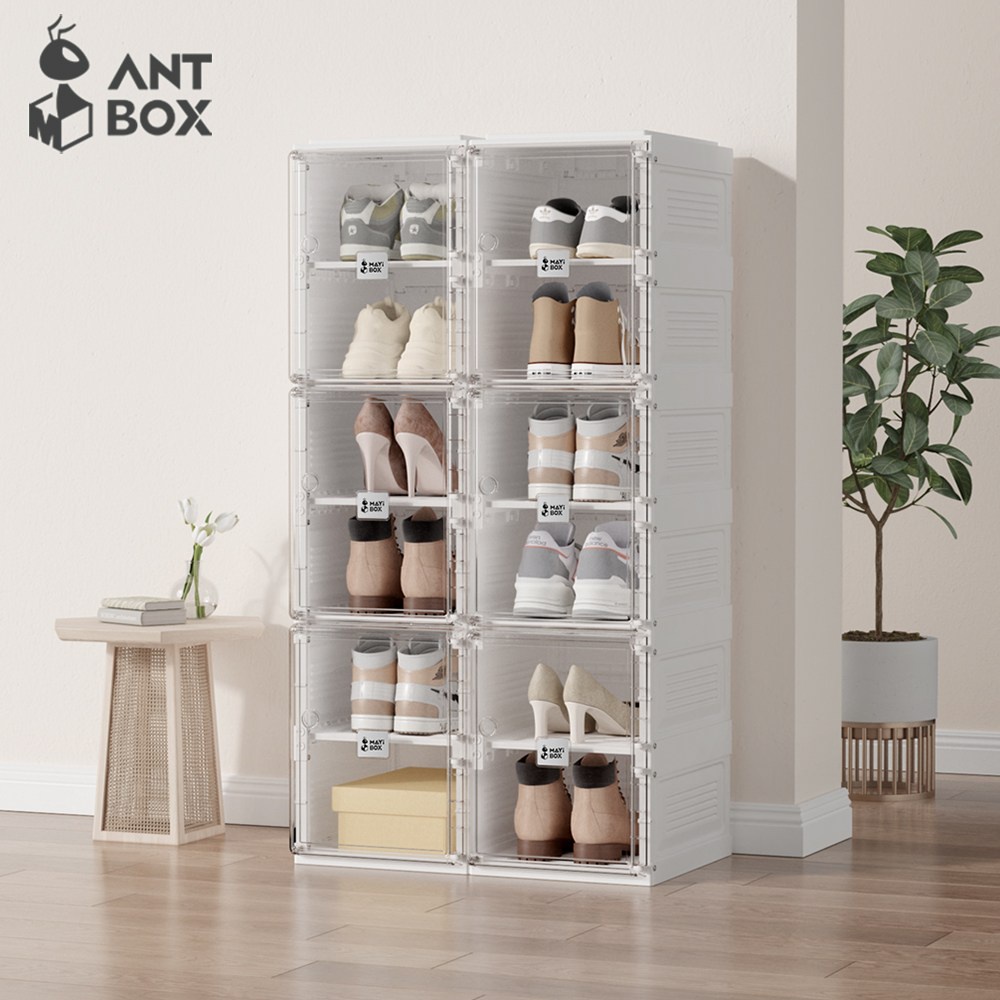 【ANTBOX 螞蟻盒子】免安裝折疊式磁吸鞋盒12格(透明升級款)