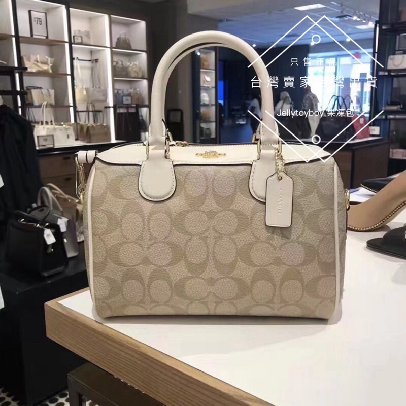 折扣款 全新正品 Coach F32203 MINI BENNETT 波士頓包 淺色老花*白色皮