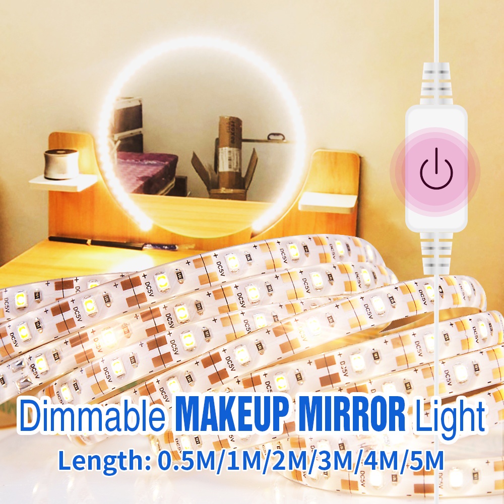 USB觸摸可調光梳妝鏡化妝燈LED梳妝檯燈5V浴室燈串化妝鏡條1/2/3/4/5M