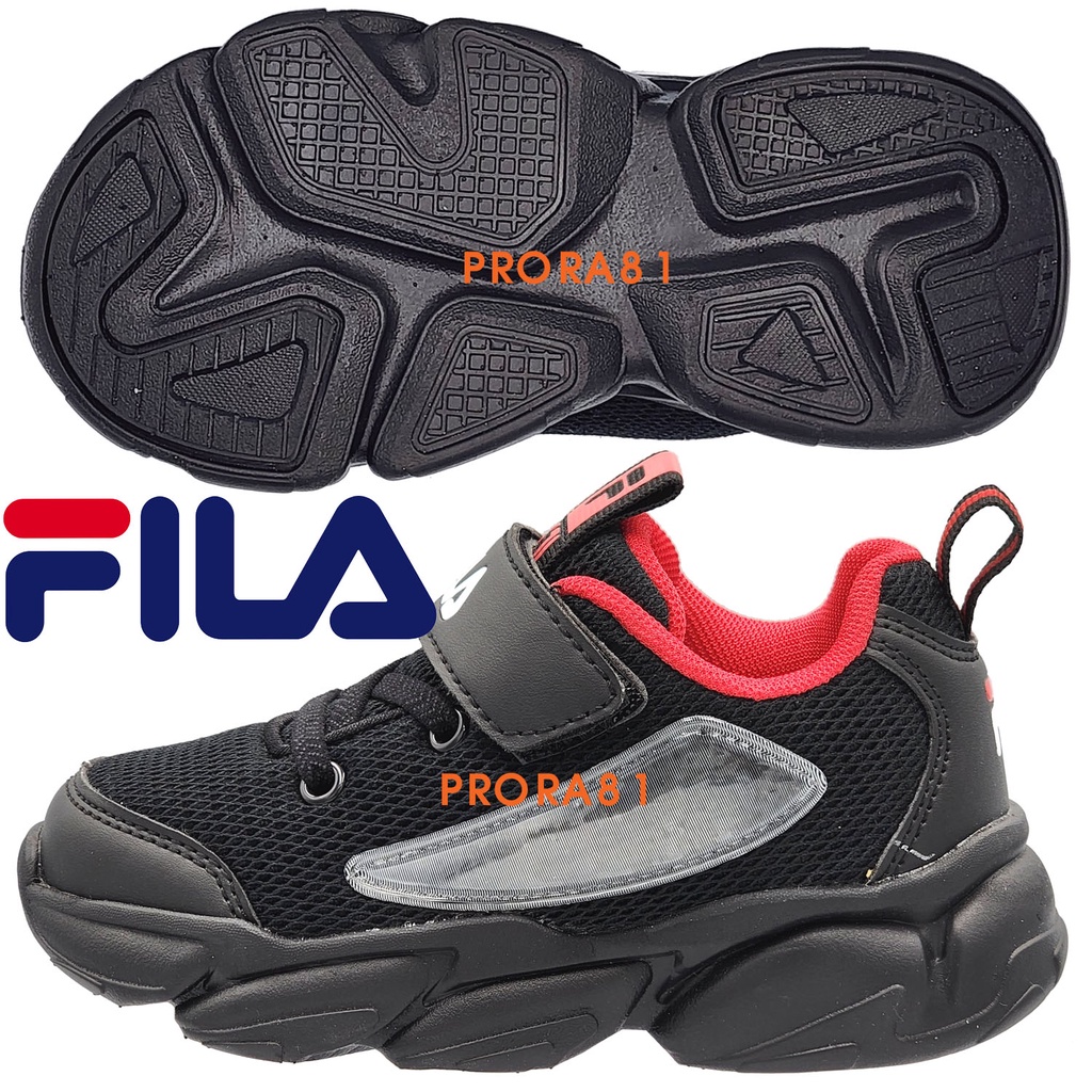 FILA J437X-001 黑×紅 兒童黏帶電燈運動鞋 / 電燈持久 / 舒適 / 避震 / 137F