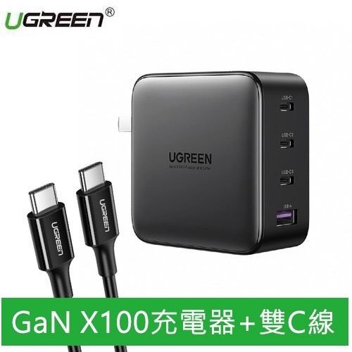 URGREEN綠聯 GaN快充版充電器(100W)+雙C線