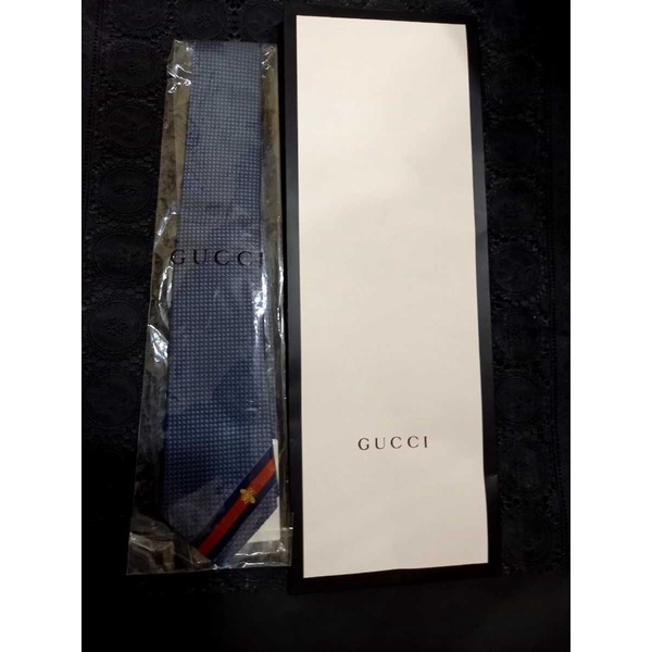 gucci 領帶 蜜蜂 淺藍色 全新 未使用 附吊牌 / 深藍色 二手 美品