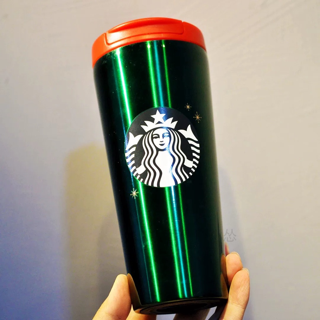 Starbucks官方正品！韓國星巴克杯子2022聖誕節不銹鋼保溫杯隨行杯絲光綠色星光亮面果汁珍奶茶奶昔茶水咖啡杯473